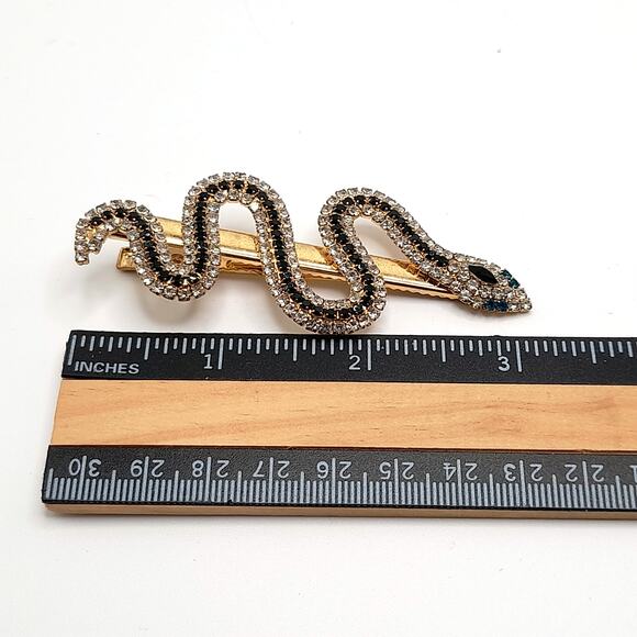 Snake Rhinestone Barrette Slide, Gold Tone, 3 1/4 In - Picture 6 of 9